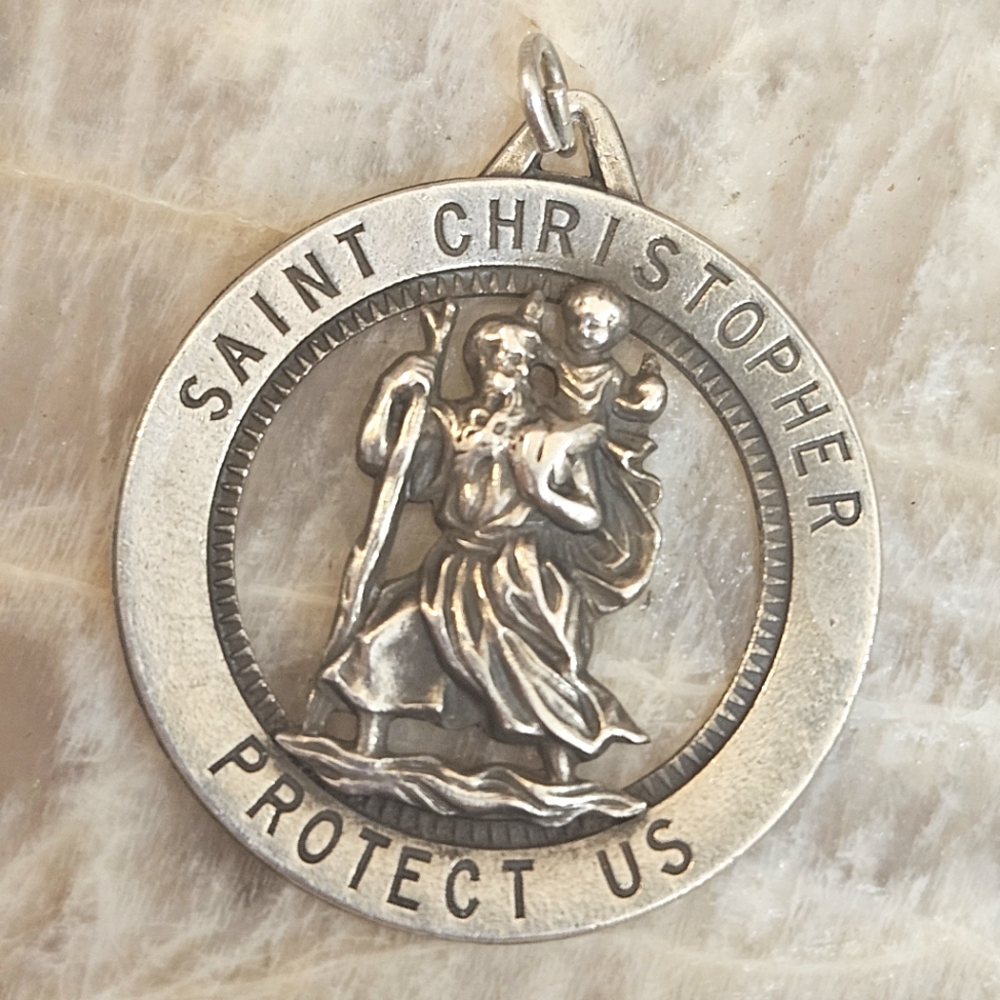 Saint Christopher Protect Us Sterling Silver Pendant 925 7 Grams